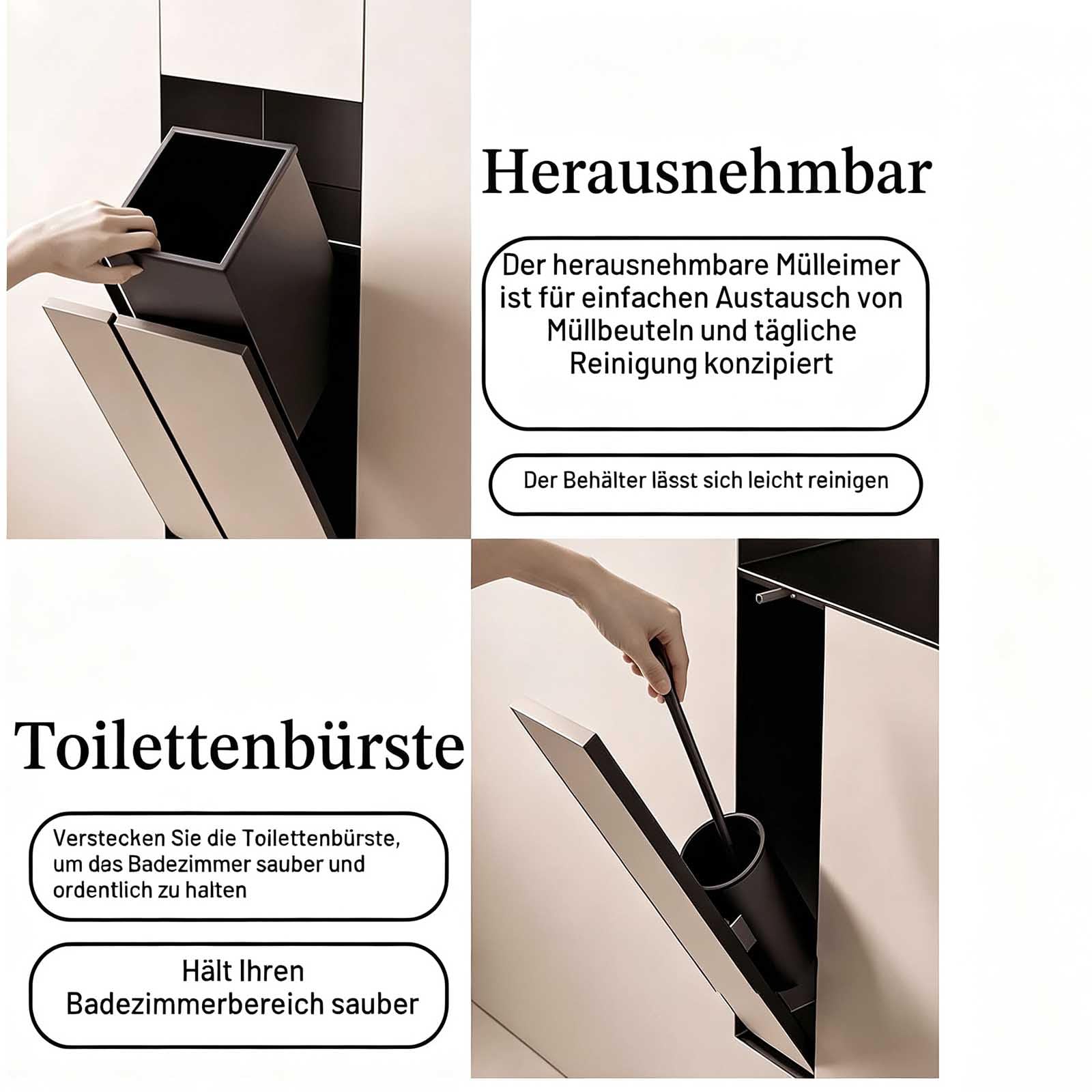 Nicho Oculto para Papel higiénico con Estante y Cubo de Basura, Acero Inoxidable 304, Mueble de baño Integrado, Requiere Panel (no Incluido), para reformas de Pared,A