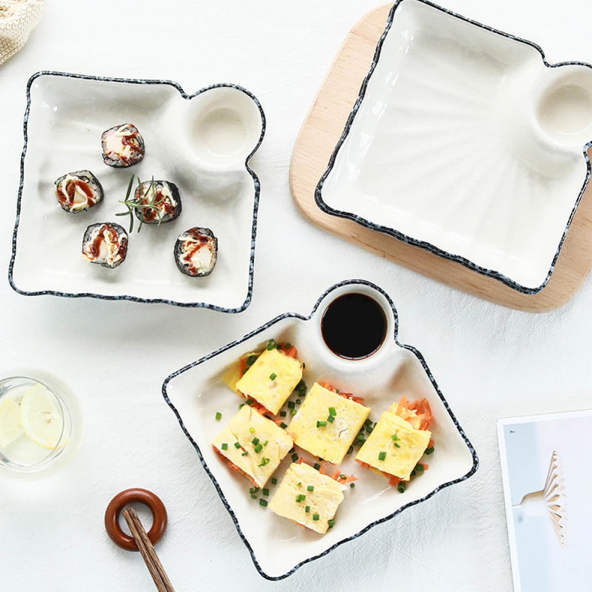 BESPORTBLE Plat à trempette en céramique 2 pièces blanc robuste pour sushis et amuse-gueules style moderne et chic adapté aux repas à domicile