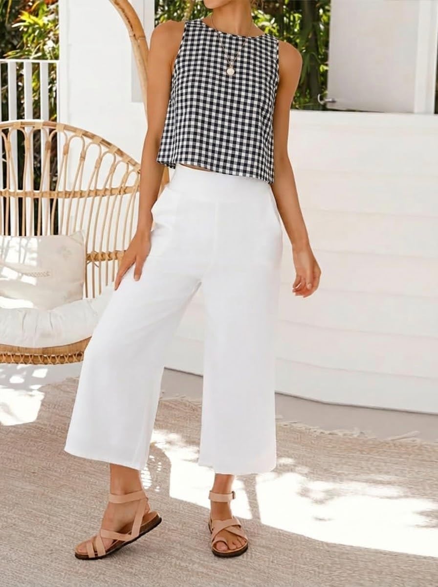 IDEALSANXUN Womens Gingham Crop Tank Tops 2026 Spring Summer Sleeveless Vest Top - Image 3