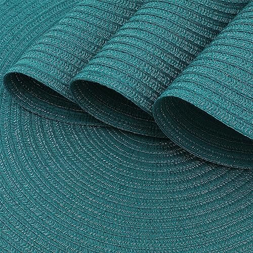 Image of SHACOS Round Placemats Set of 6 Washable 15 inch Round Table Mats Cotton Polyester Woven Braided Place Mats for Dining Table, Teal Green