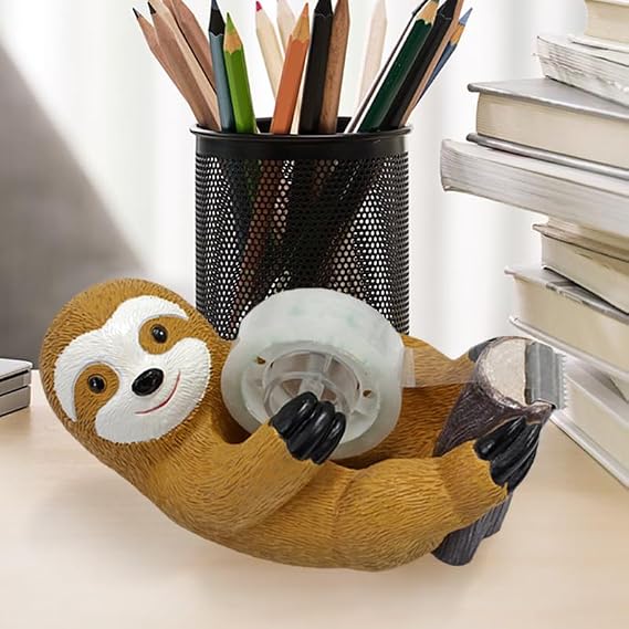 SlothTape Dispenser, Hibucuo Cute Animal Sloth Tape Dispenser, Fun Sloth Small Tape Dispenser,Resin Tape Cutting Tools,for Office Schools Home Kids Wrapping Gifts Novelty Clear Tape Dispenser