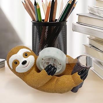 SlothTape Dispenser, Hibucuo Cute Animal Sloth Tape Dispenser, Fun Sloth Small Tape Dispenser,Resin Tape Cutting Tools,for Office Schools Home Kids Wrapping Gifts Novelty Clear Tape Dispenser