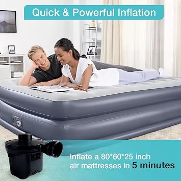 Electric Air Pump,Portable Quick-Fill Air Pump, Air Mattress Pump with 3 Nozzles for Inflatable Boat, Air Mattress Beds,Swimming Ring.Compatible with Home and car Adapter by Inscool