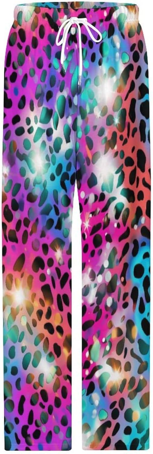 Leopard Rose Pattern Pajama Pants for Men Soft Warm Sleepwear Lounge Bottoms Pants with Pockets