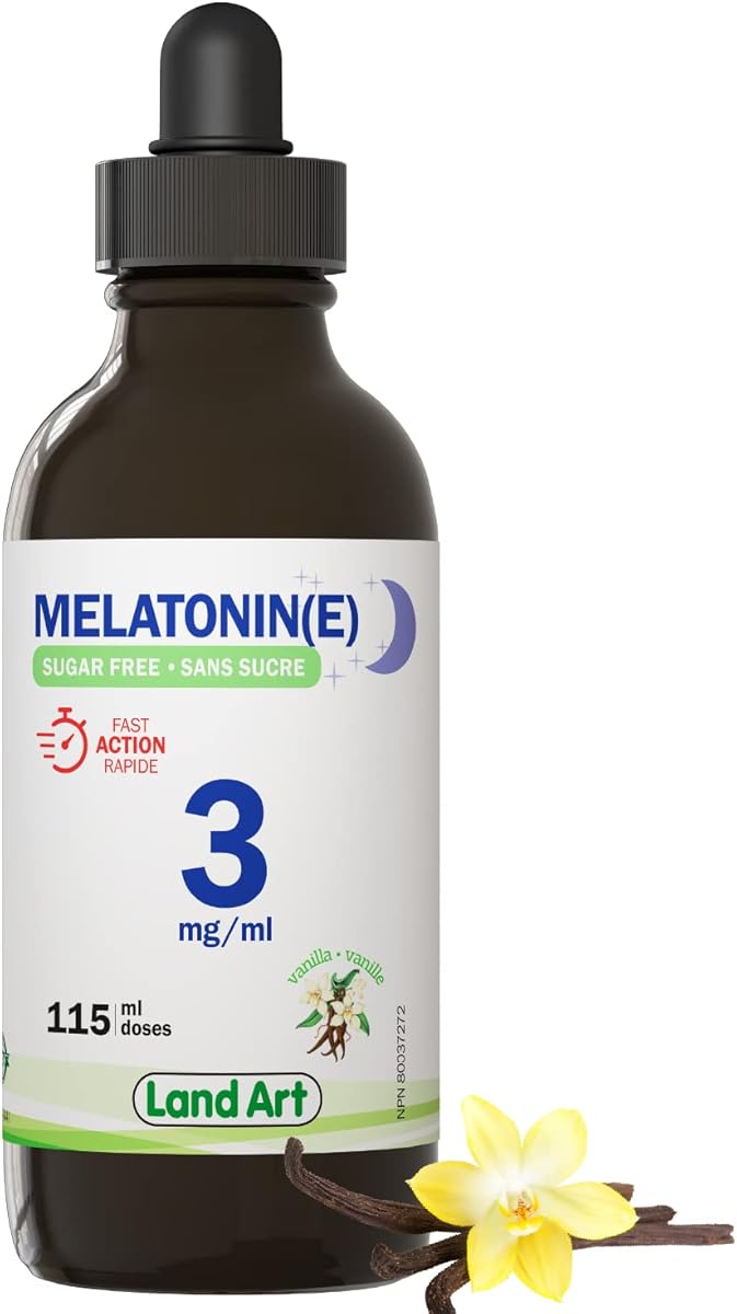 Land Art Liquid Melatonin 115ml - Sugar Free - Sleep Aid - Maximum Absorption - Great Taste - Vegan - Non-GMO - Gluten Free - Made in Canada