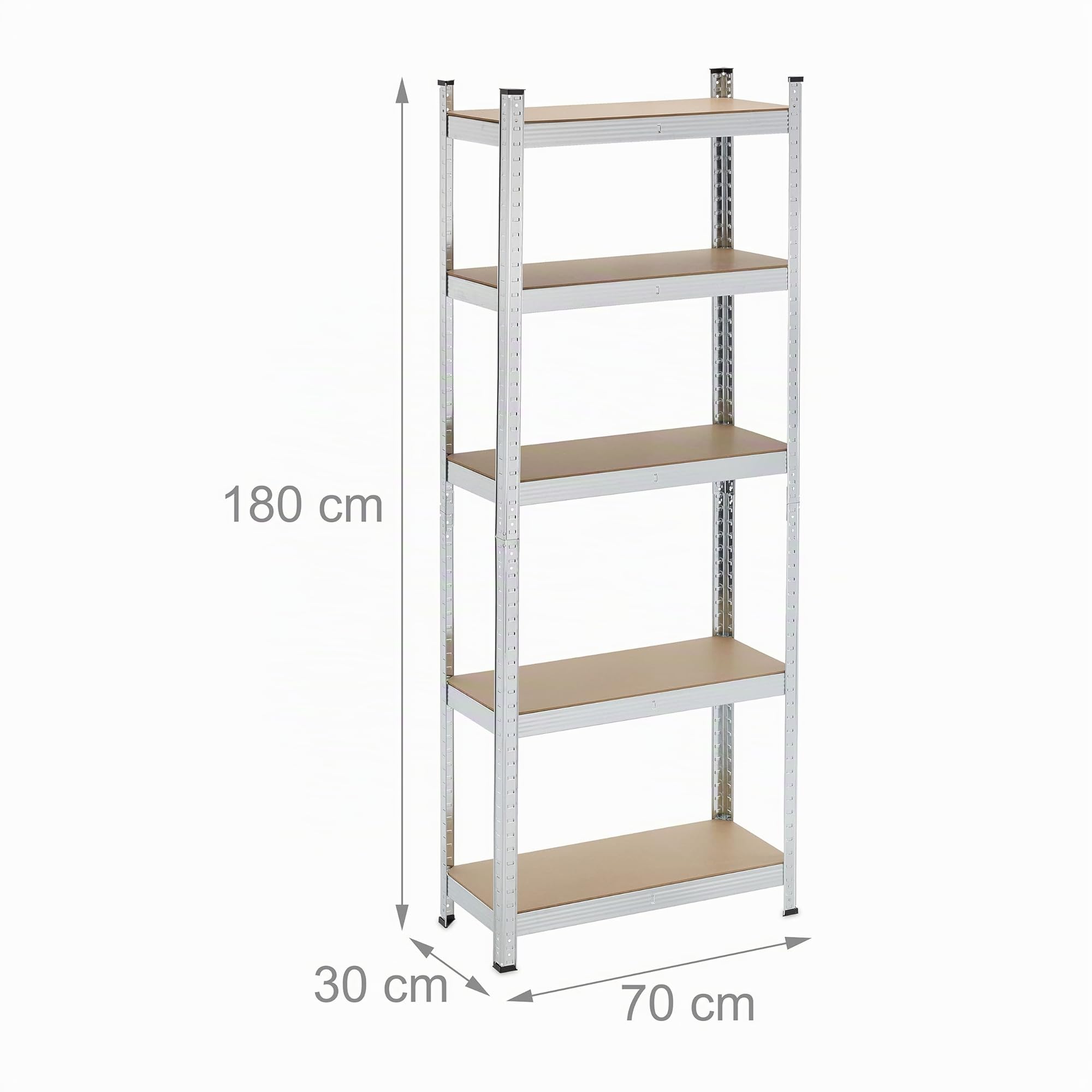 Relaxdays Scaffale in Acciaio, HLP 180 x 70x 30 cm, 5 Ripiani ad Alta Portata 500 kg, per Garage e Cantina, Argentato