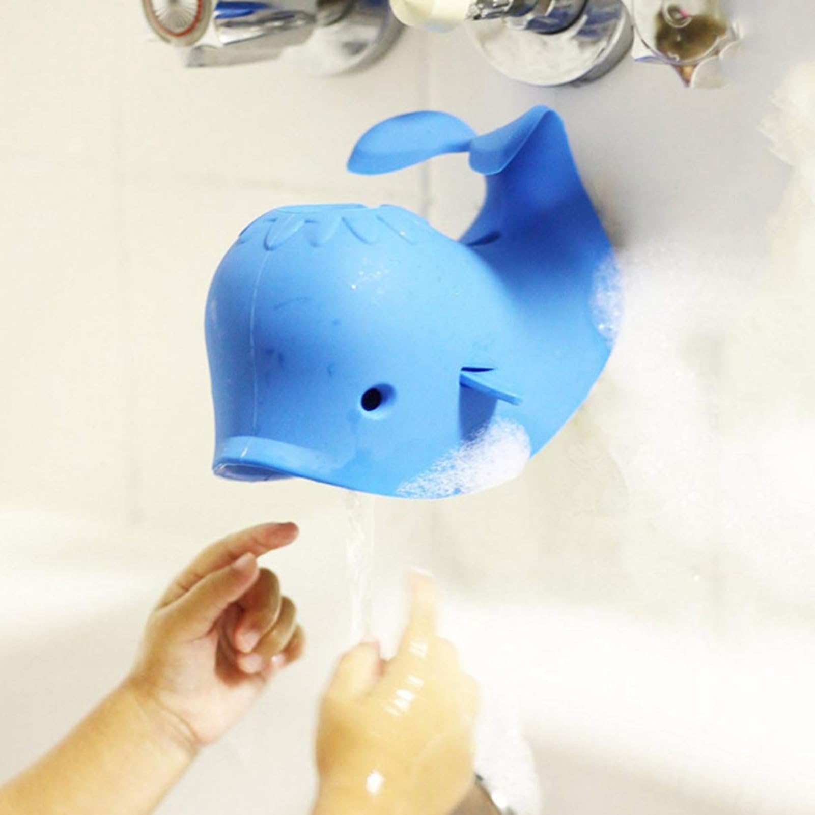 Couvercle de Robinet, Couvercle de Bec de Baignoire, Protecteur de Couvercle de Robinet de Baignoire, Couvercle de Bec de Baignoire pour bébé, Bain Universel en Silicone Baleine Jouets bébé e Bleu