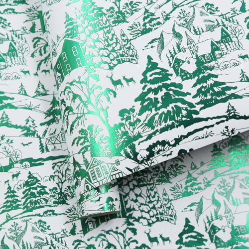 Rouleau de papier cadeau de Noël vert 43x300 cm motif hiver