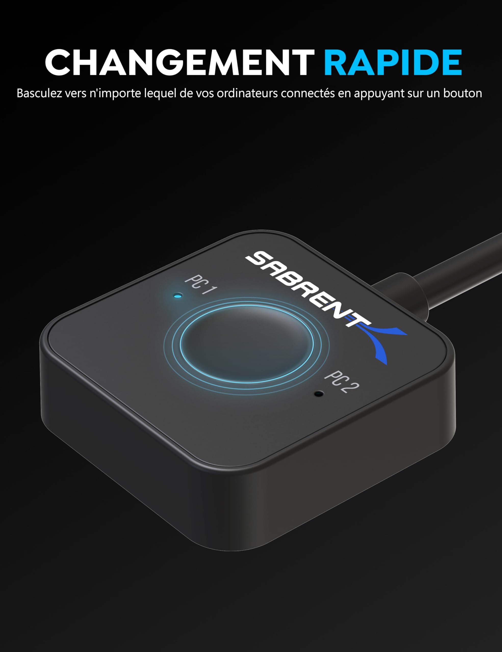 SABRENT KVM Switch, 2 port USB C Inputs, 2 outputs avec 60W PD, 2 USB, 2 port HDMI 4K@60Hz pour moniteur, ordinateur portable, PC, imprimante, scanner, souris, clavier Indicateurs de périphériques LED