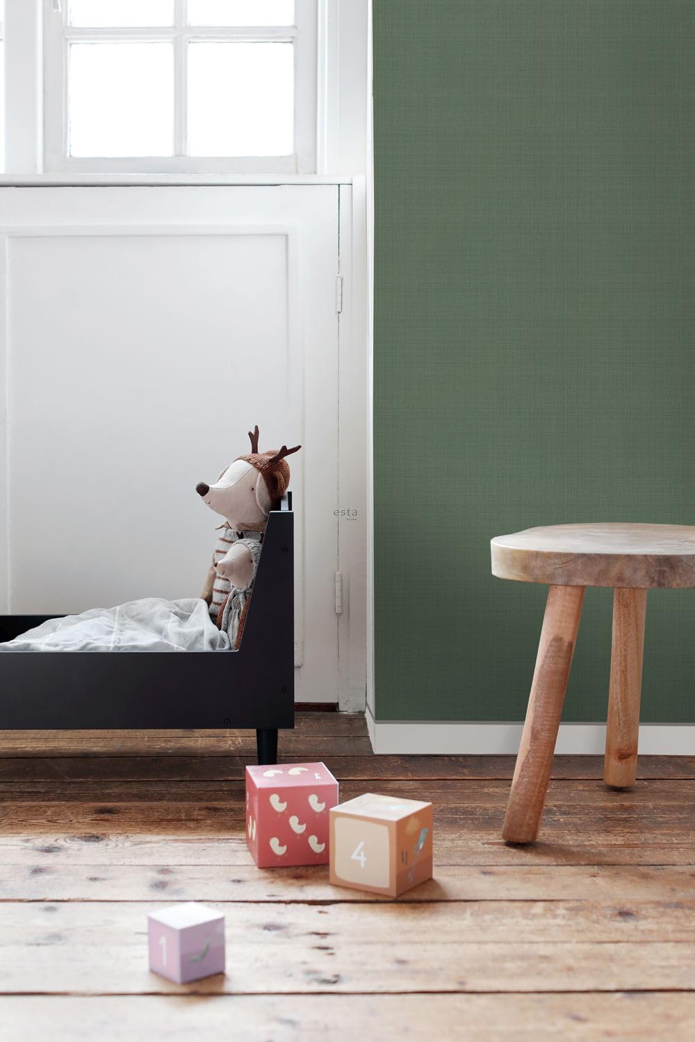 ESTAhome Tapeta lniana tekstura ciemnej zieleni 53 cm x 10.05 m