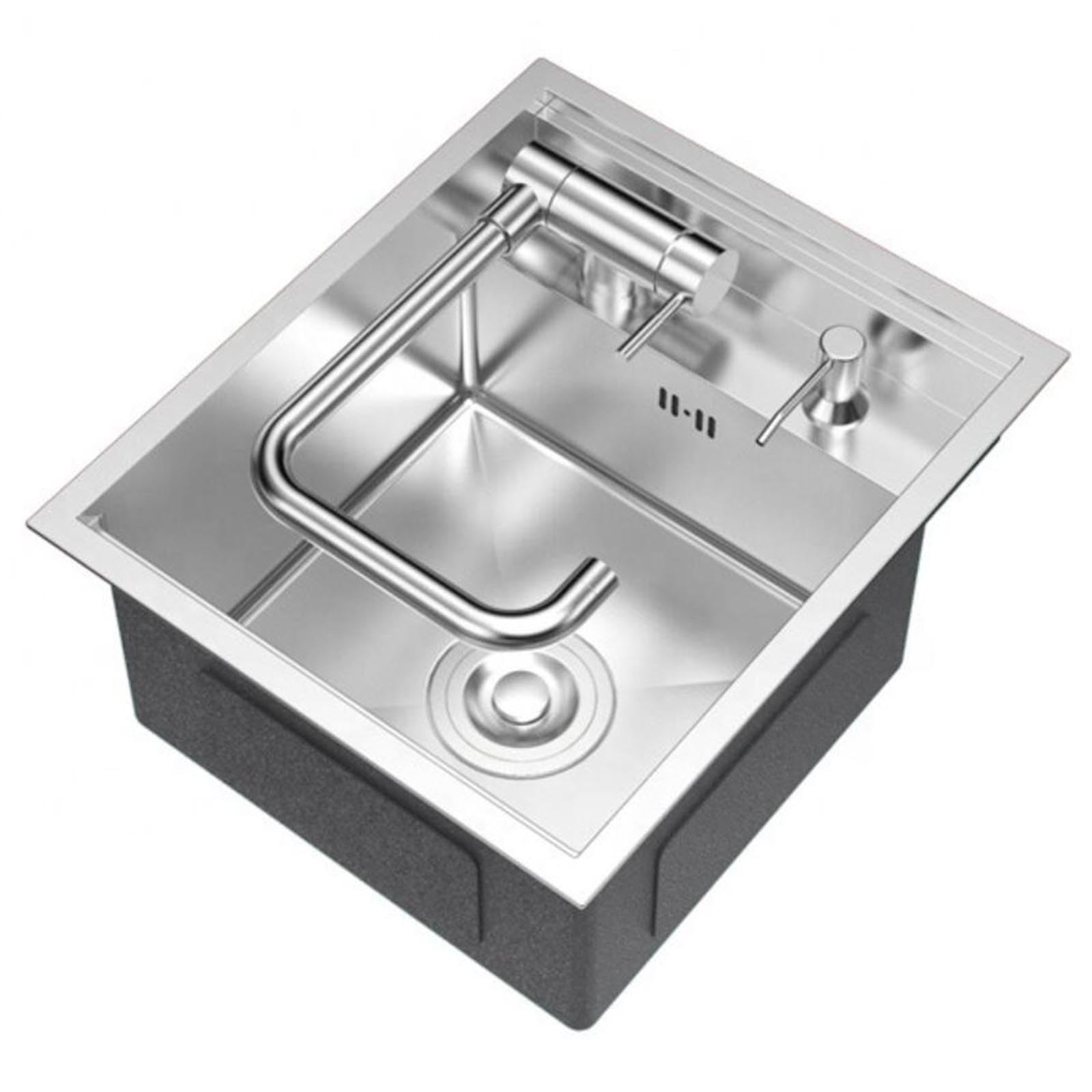 ZQFHSX Single Bowl Stainless Steel Silver Invisible Sink Apartment Bar Counter Siphon Commercial Studio Coffee Shop Kitchen Vegetable Washing Basin RV Space Saving Small Sink(35 * 45 22cm)