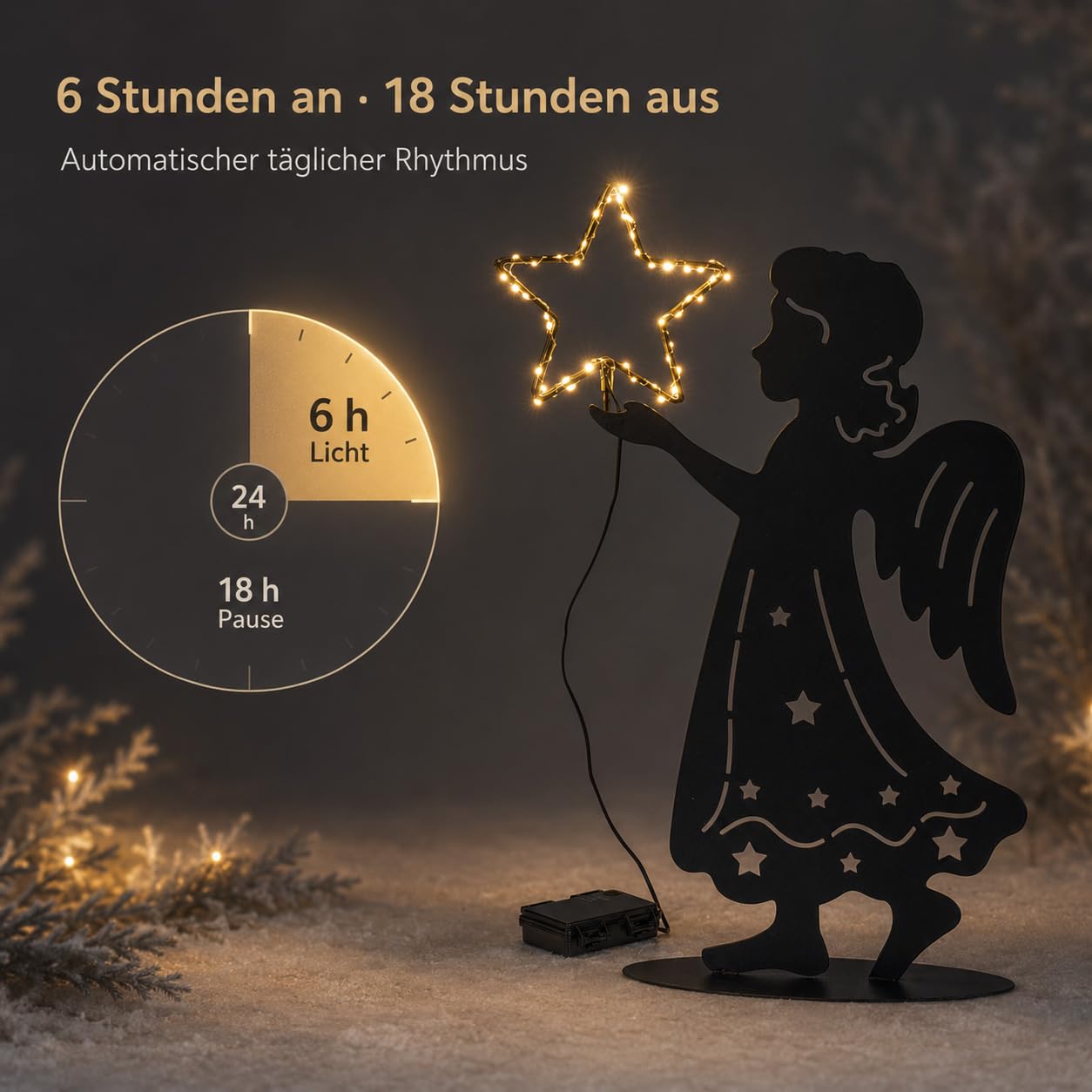formano Anioł LED z gwiazdą 48 cm z metalu, timer, do użytku na zewnątrz