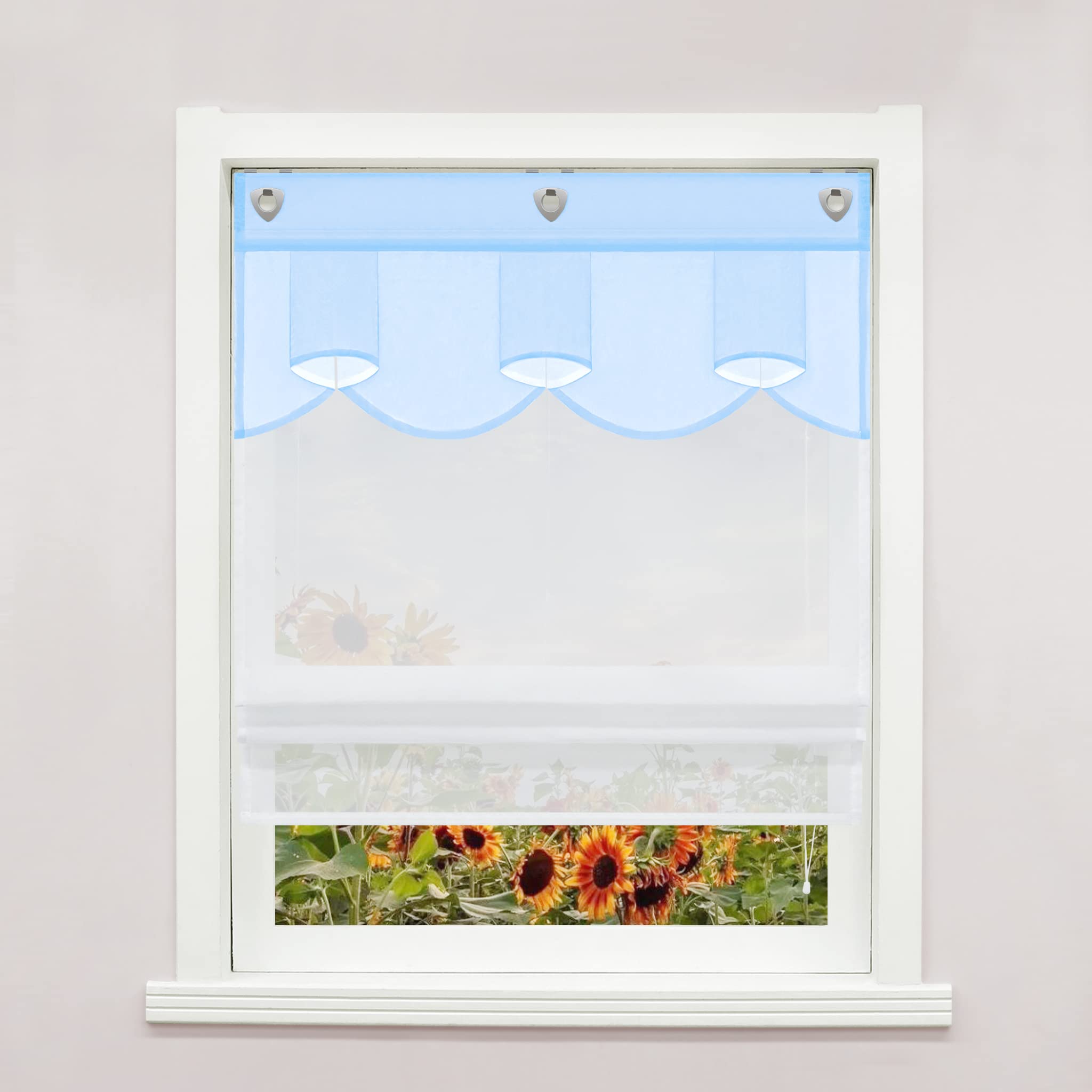 Delien Store bateau sans perçage avec crochet de suspension - Transparent - Double couche - À œillets - Pour salon - Moderne - 1 pièce - 140 x 140 cm - Bleu clair