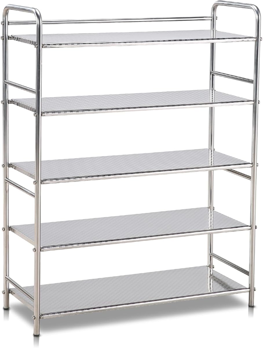 TAO ONE 5-Tier Stainless Steel Shoe Rack, Heavy Duty Metal Shoe Organizer for Closet & Entryway, Stackable Shoe Shelf with Space Saving Design