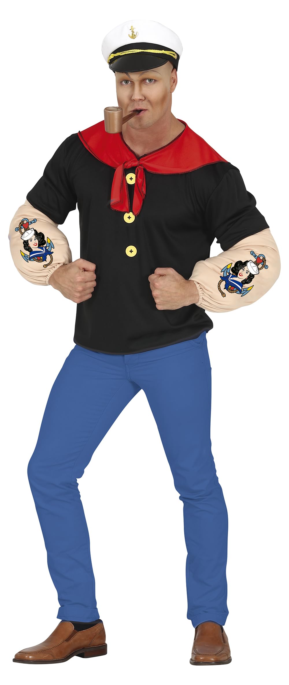FIESTAS GUIRCA Iron Arms Sailor Fancy Dress Costume - Muscular Seaman Uniform with Sailor Hat for Men Size L