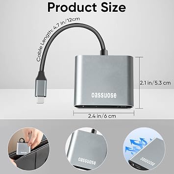 USB C ile AR gözlük şarj portu adaptörü, eş zamanlı olarak kaynak cihaz ve iletim video, uyumlu buhar güverte, ROG Ally, Anahtar, iPhone 15 ve Viture/Rokid/Xreal AR gözlük şarj