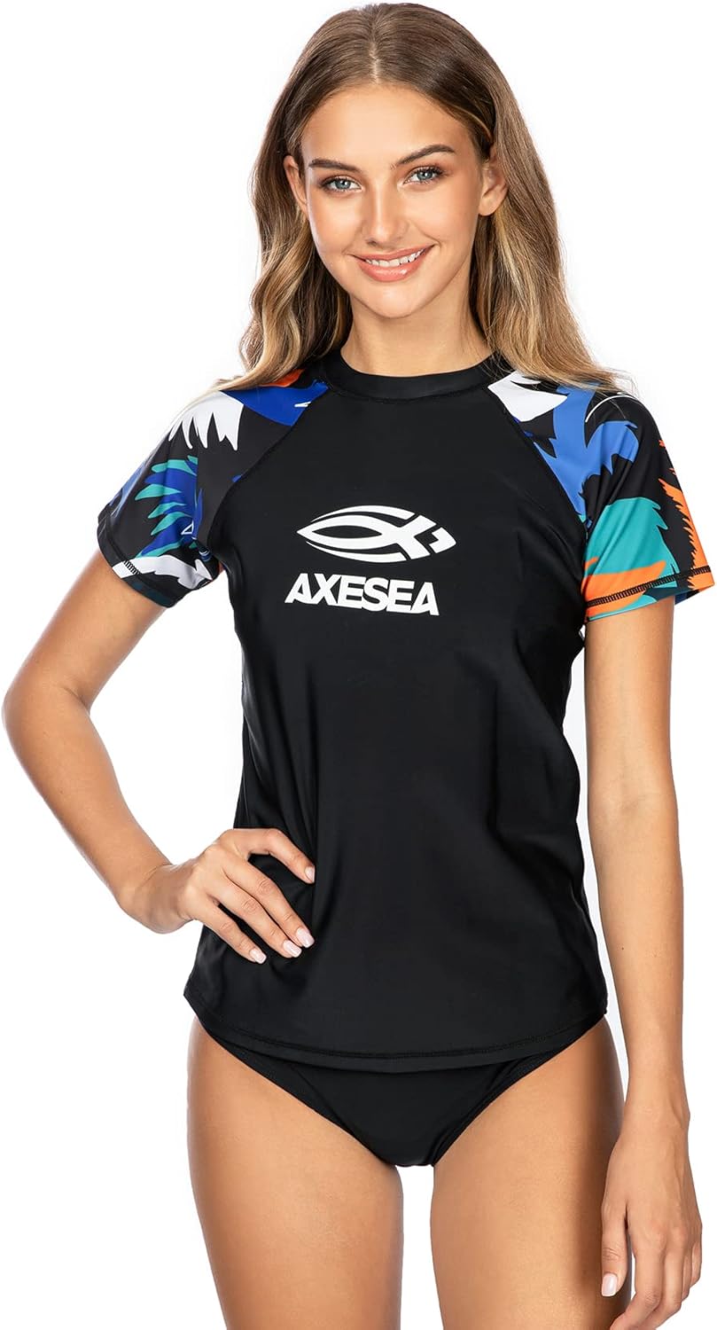 AXESEA Women's Rashguard Short Sleeve Rash Guard Swim Shirt UV Sun Protection Swimsuit Tops