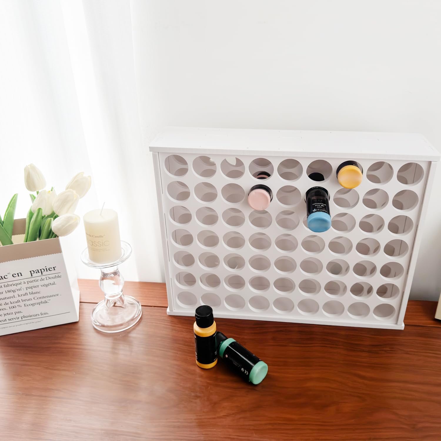 Organizador de pintura, organizador de pintura acrílica, 2 unidades de 63 agujeros, organizador de almacenamiento de pintura para manualidades, almacenamiento de manualidades y almacenamiento