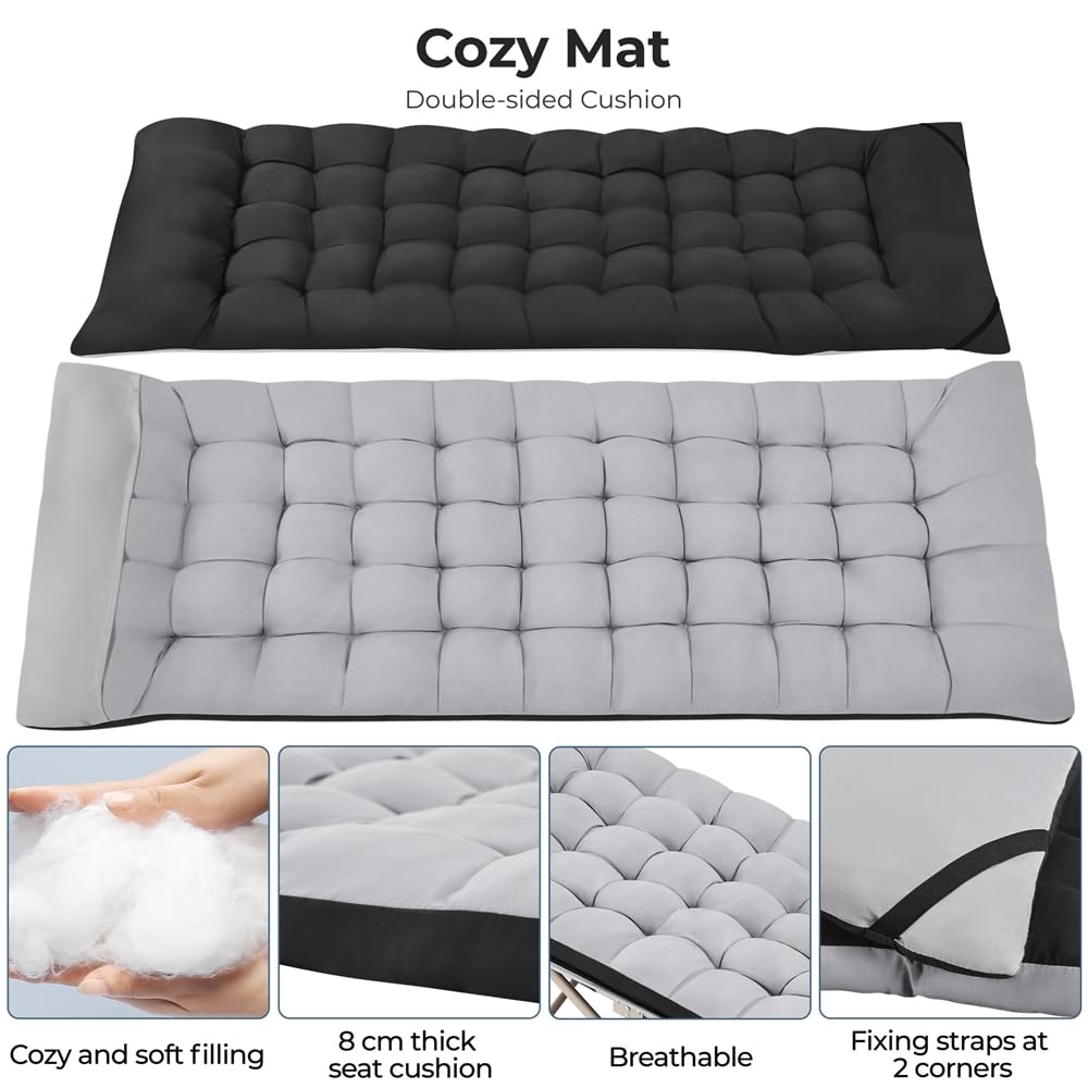 Yaheetech Feldbett mit Matratze Campingbett klappbar Gästebett mit Tragetasche & Seitentasche 191 x 67 cm Gartenliege bis 150 kg Belastbar, Grau Matratze+Schwarz Bett
