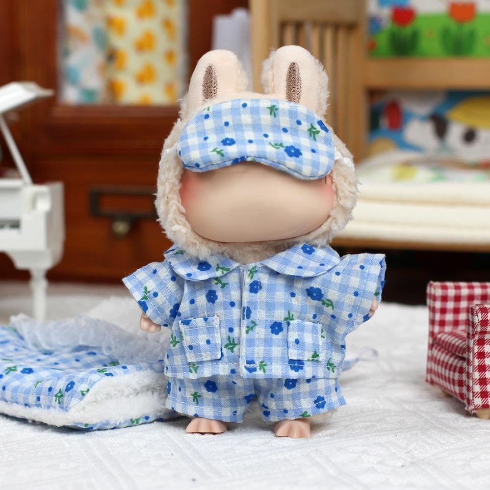 Product image of 17cm Macaron labufu Doll Clothes Good Night Bedding Set Blanket Sheet and Pillow Pajamas Set Cozy Little Home Gifts for People
