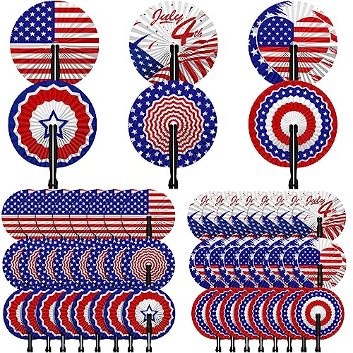 Roowest 60 Pcs 4Th Of July Hand Fans Bulk Patriotic Folding Fans Paper Fans Decorative Handheld American Flag Fan Independence Day Party Supplies For Party Favors, Red White And Blue #TOP22