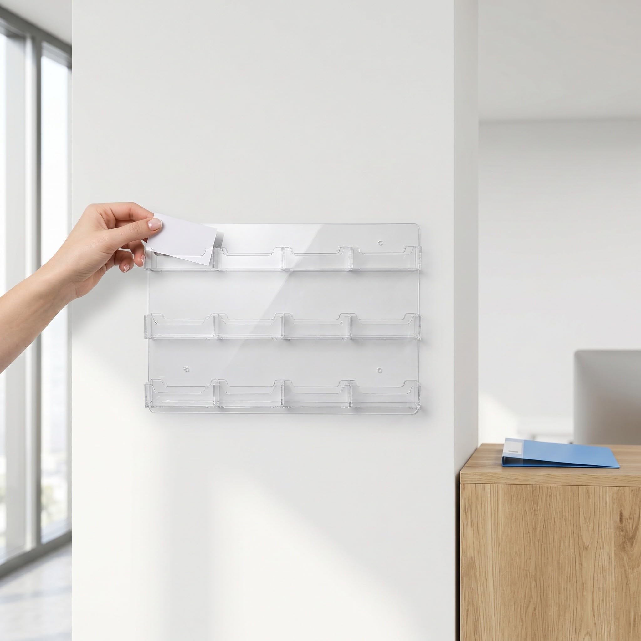 Acryl Visitenkarten Wanddisplay Transparent Mehrstufig mit 12 Fächern