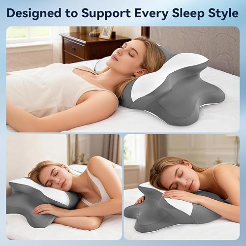 Miniatura 7 de Almohada cervical para dormir de lado, almohadas de espuma viscoelástica para dolor de cuello y hombros, almohadas de sueño profundo para dormir con