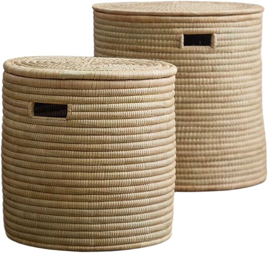 Large Woven Malawi Storage Basket With Lid: Salima Mtundu Storage Basket - Natural