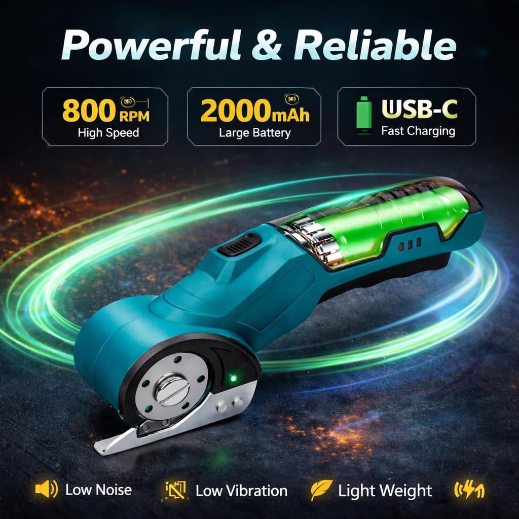 Cordless Electric Scissors, Rechargeable Cardboard Cutter & Fabric Cutter for Arts and Crafts, Heavy Duty Power Scissors for Box Cutting, Leather, Carpet & Sewing with Safety Lock