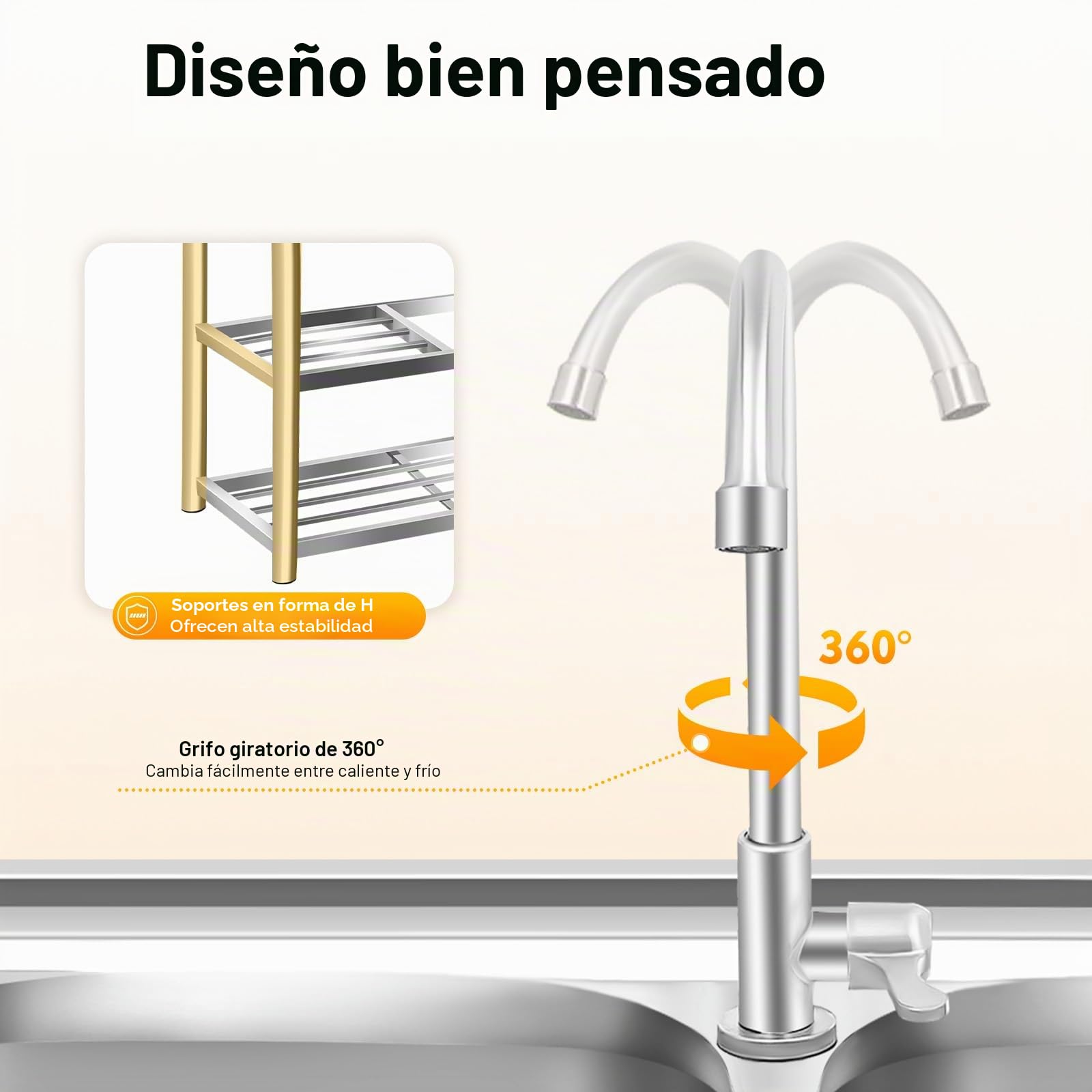 Fregadero de cocina independiente, 2 cuencos, doble, de acero inoxidable, comercial con grifo, soporte y drenaje, para exterior e interior