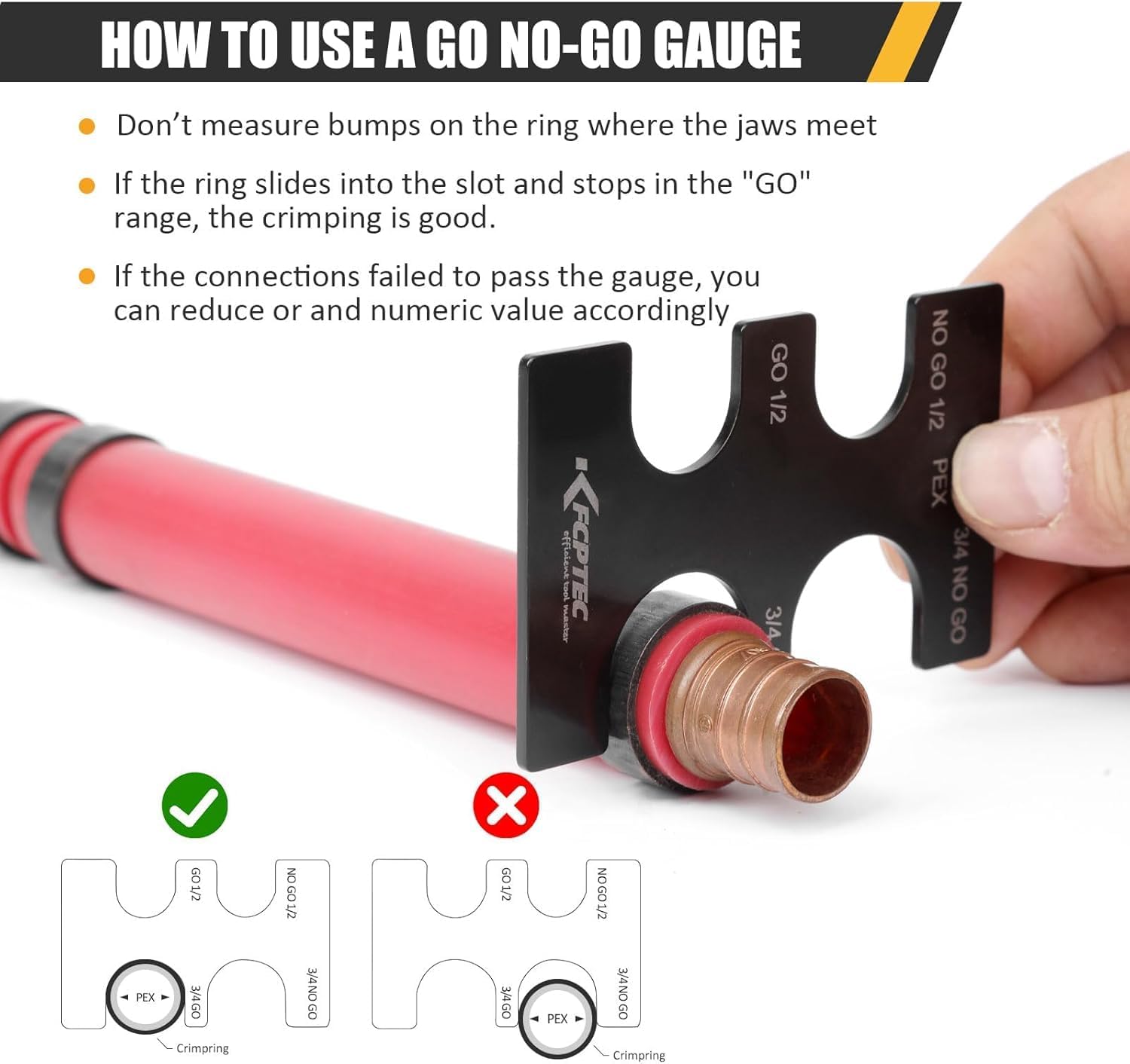 KF CPTEC PEX Crimp Tool Kit for PEX-B Plumbing, PEX Copper Crimping Tool for 1/2 inch and 3/4 inch PEX Pipe, Forged Steel PEX Crimper with Tubing Cutter and Go/No-Go Gauge, ASTM F1807 Compliant