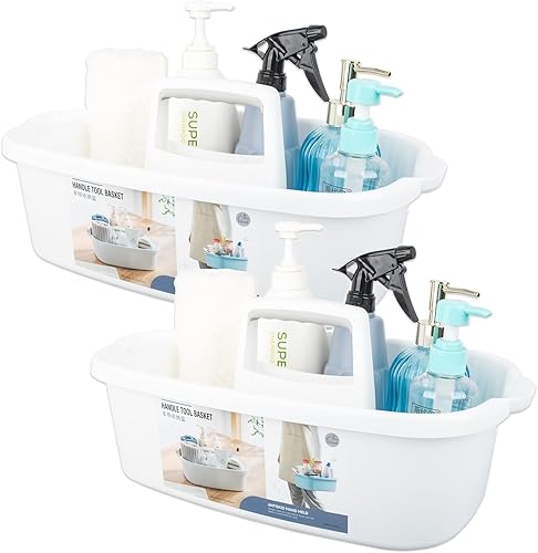 Organizador grande de suministros de limpieza con asa, cesta portátil de ducha de plástico para baño, dormitorio, cocina, dormitorio universitario,
