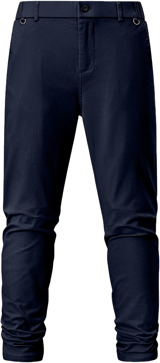 JMIERR Men's Stretch Chino Pants Casual Stretch Waist Slim Fit Tapered Cotton Twill Trousers Dress Pants with Pockets, M, Navy Blue - Image 7