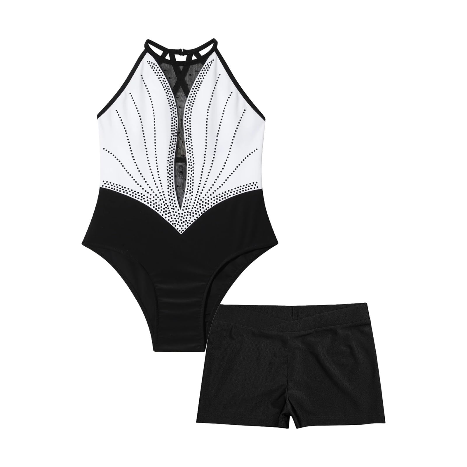 Body Ginnastica Artistica Bambina Body da Danza Classica for Bambini Tuta da Ginnastica for Bambini for Ragazze Patchwork Senza Maniche Yoga Pattinaggio Body Dancewear Outfit(Lake Green,14)