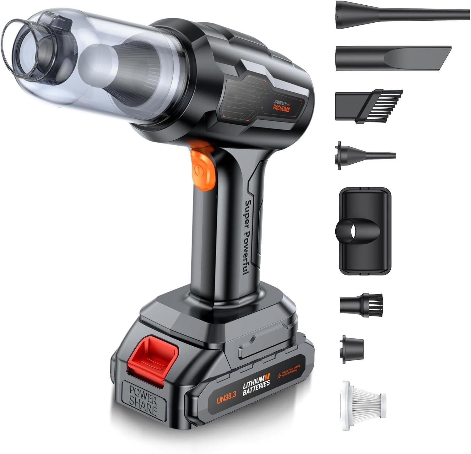 Deoxys Handheld Car Vacuum Cordless Rechargeable 21000Pa, 4 in 1 Handheld Strong Power Suction/Blow Vacuum Cleaner Portable Small Mini, Multi-Nozzles Hand Held for Pet Carpet Furniture Home Kitchen