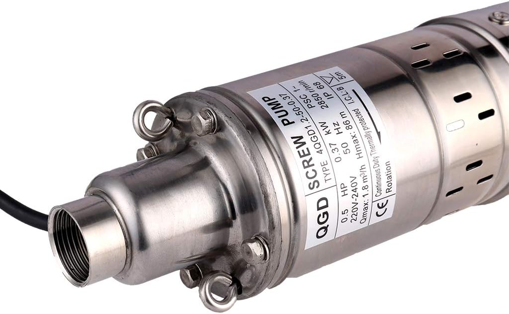 1/2HP Stainless Steel 4" OD Pipe Submersible Bore Pump 1inch Outlet Water Pump 86M Head Deep Well Pump Screw Submersible Water Pump for Industrial and Home Use