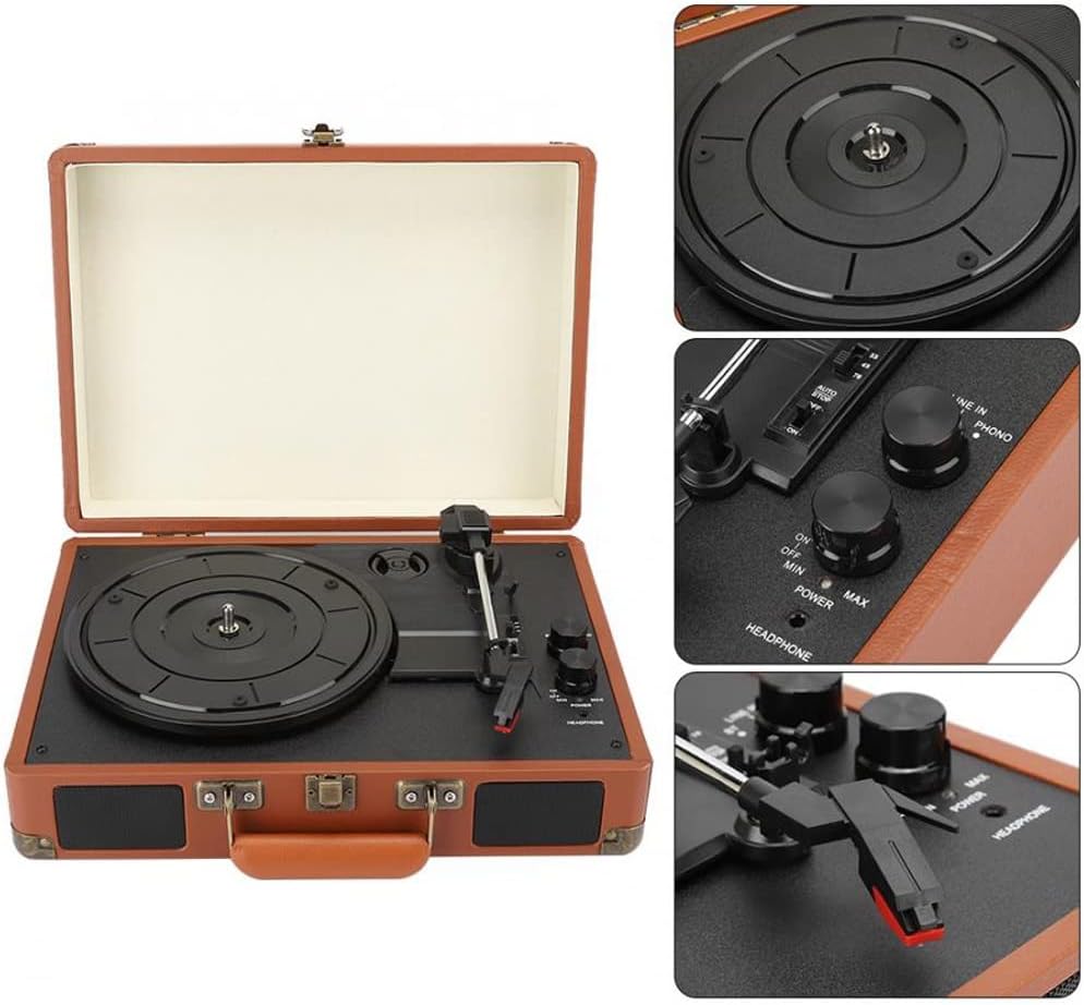 Music Gramophone Player with Pu Leather Wooden Box Phonograph 33/45/78 Three Gear Speed Ruby Needle