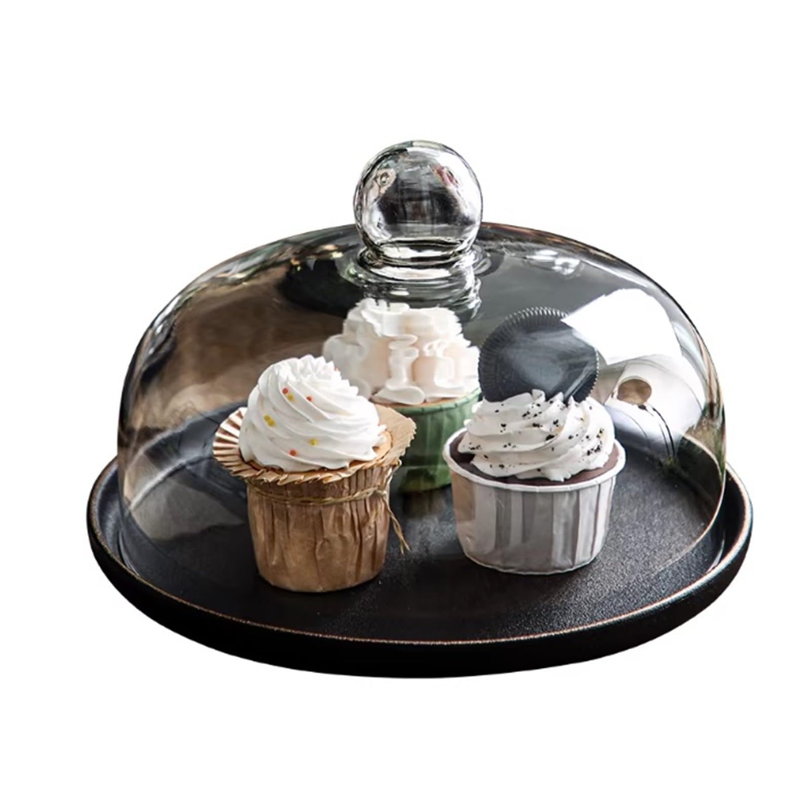 Yinj9562fg Cake display stand Fruit Platters With Lids, Cake Stands, Glass Domes, And Items For Desserts And Pastries Wedding(Black,Small)