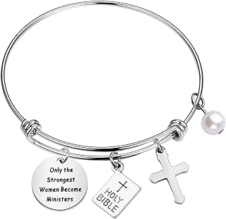 Female Ordained Minister Gift Pastor Appreciation Gift Only The Strongest Women Become Ministers Bracelet Holy Bible Cross Charm Religious Jewelry Gift for Church Minister