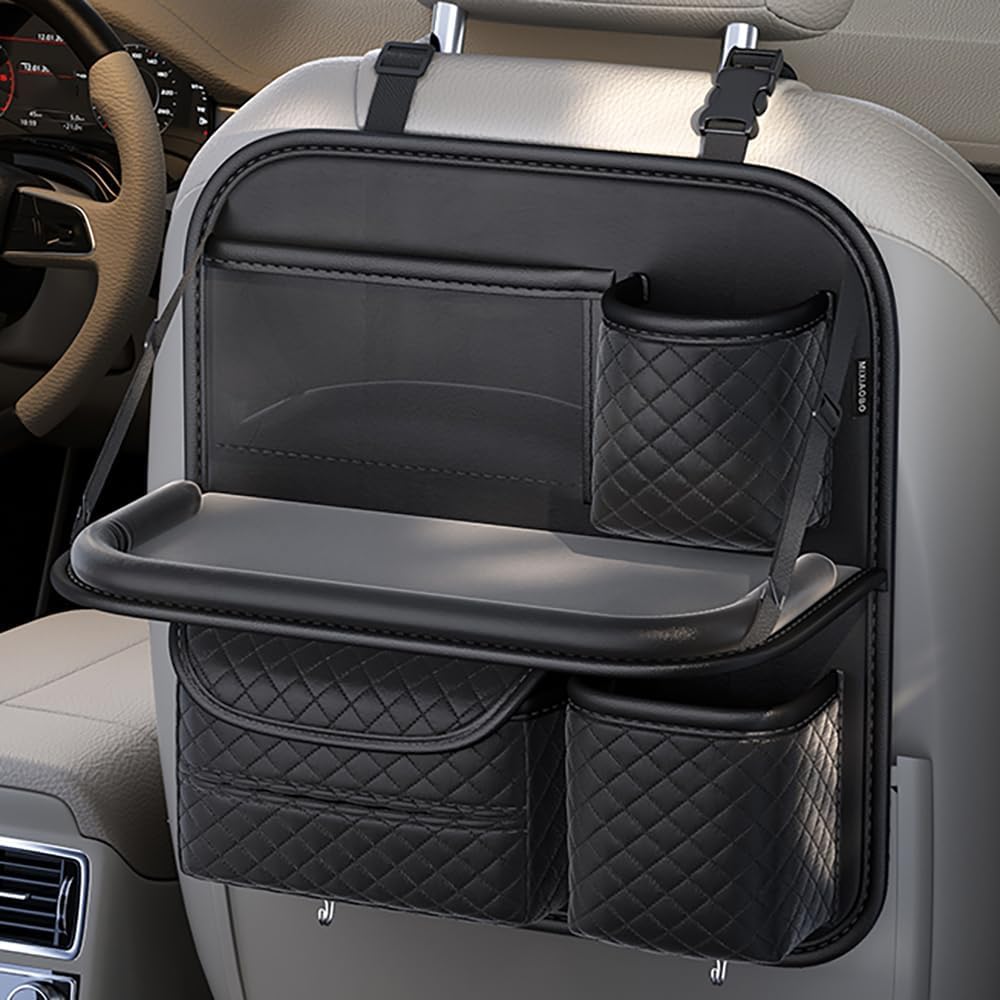 Skórzany organizer na tylne siedzenie samochodowe do Volvo XC60 Hybrid 2018 2019 2020 2021 2022 2023, organizer do przechowywania samochodu z uchwytem na tablet, składany organizer na oparcie