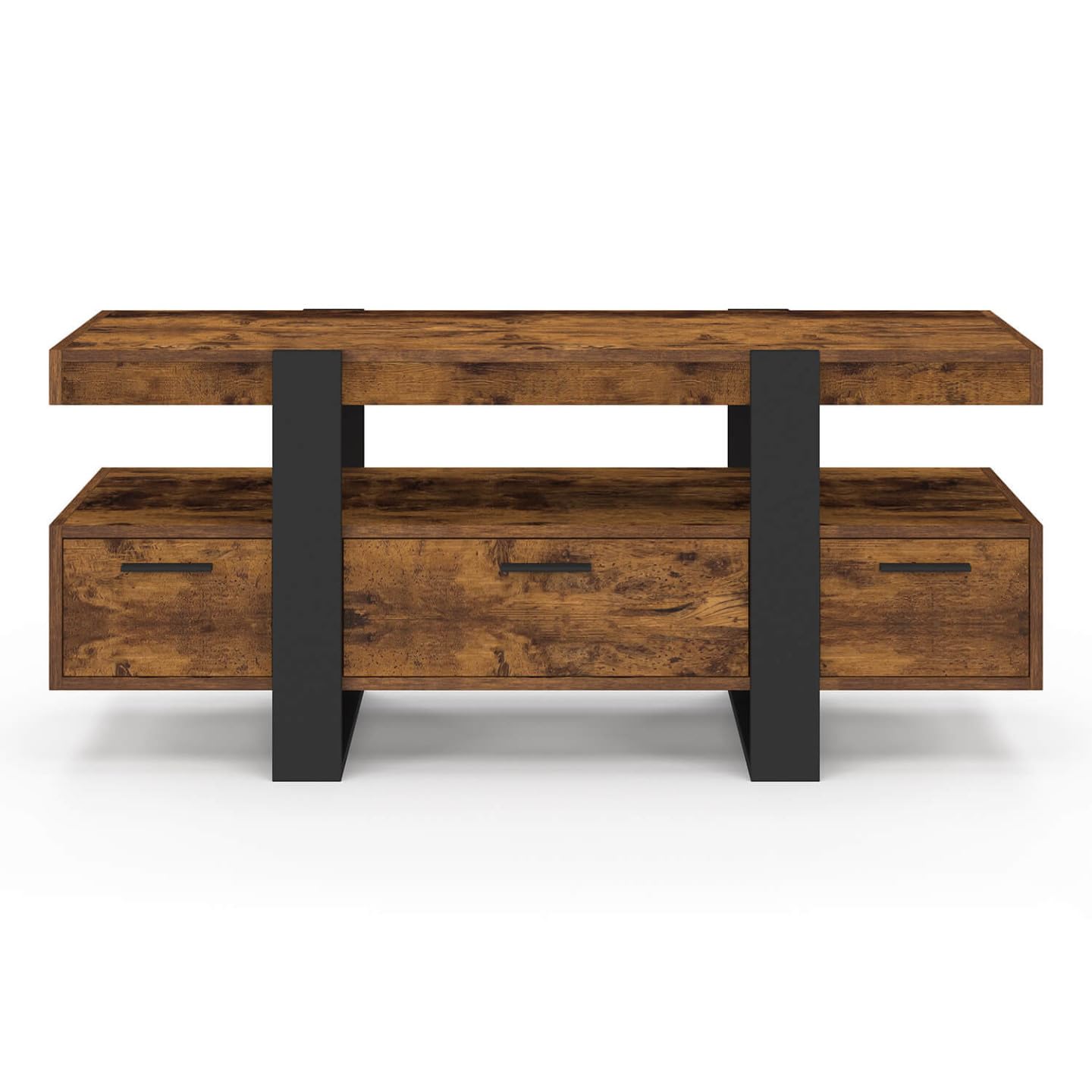 IDMarket - Meuble TV 116 cm Phoenix avec tiroirs Bois Effet Vieilli et Noir