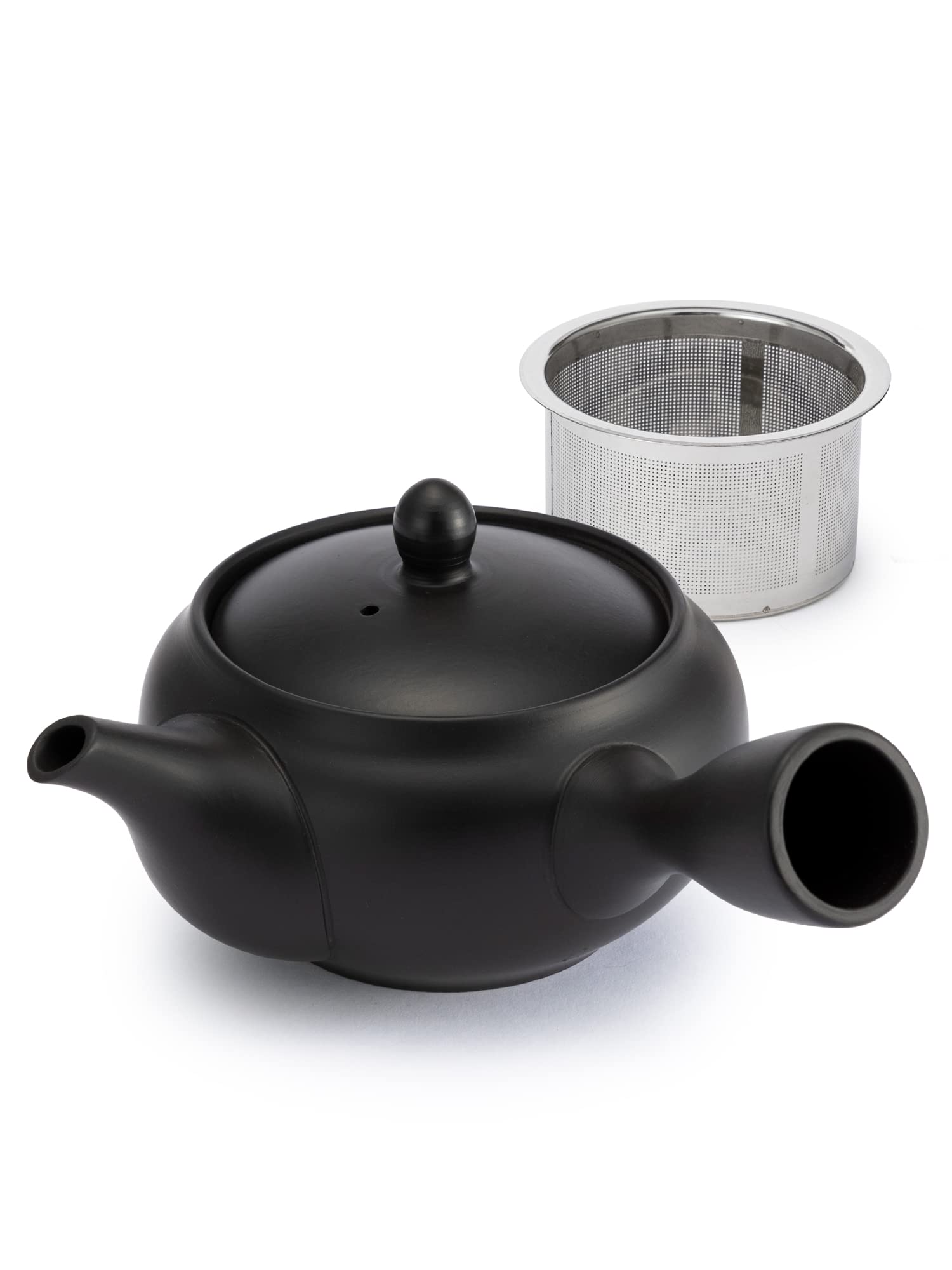 Kyusu Teapot with Infuser for Loose Leaf Green Tea 300 ml Japanese Handmade Tokoname Ceramic with Black Clay