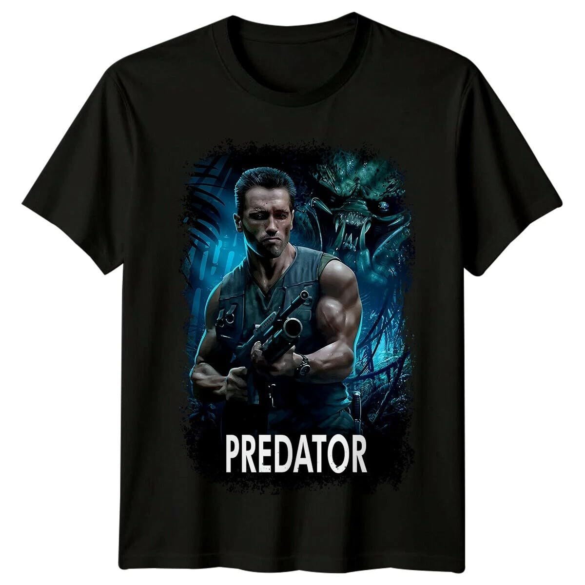 Huukh7hgt Men's Black Predator (1987) Movie Poster Inspired T-Shirt Xxl