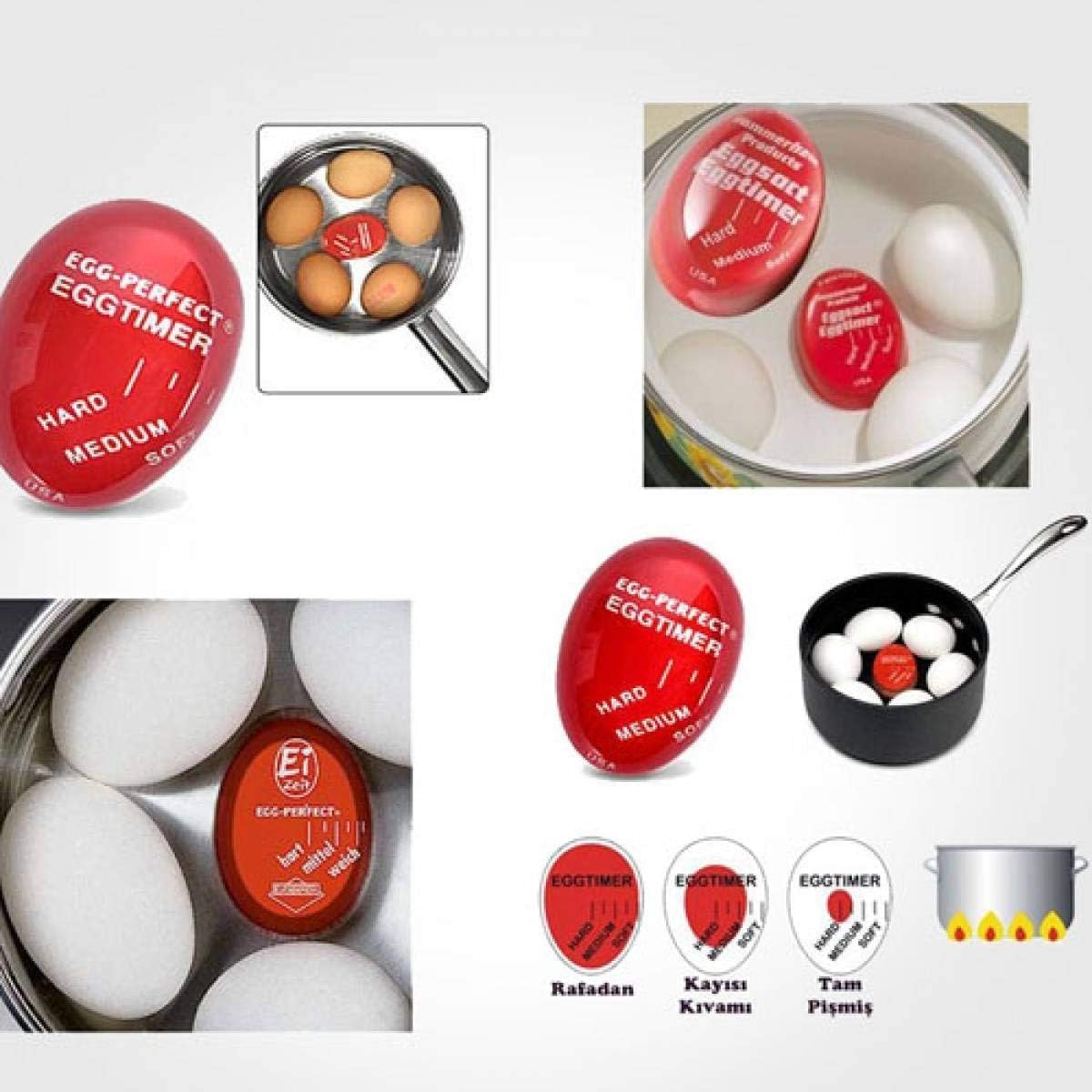INFOMAX Isıya Duyarlı Yumurta Pişirme Zamanlayıcısı | Rafadan, Kayısı, Tam Pişmiş Ayar Göstergeli | Isıya Göre Renk Değiştirir | Mükemmel Kıvamda Yumurta Garantisi