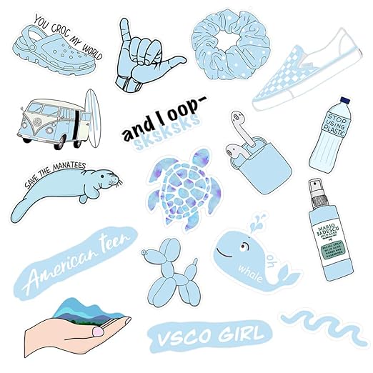 vsco stickers for hydro flask light blue vinyl waterproof water bottle stickers for hydroflasks laptop phone cute aesthetic stickers for teens girls vsco girl stuff amazon in garden outdoors