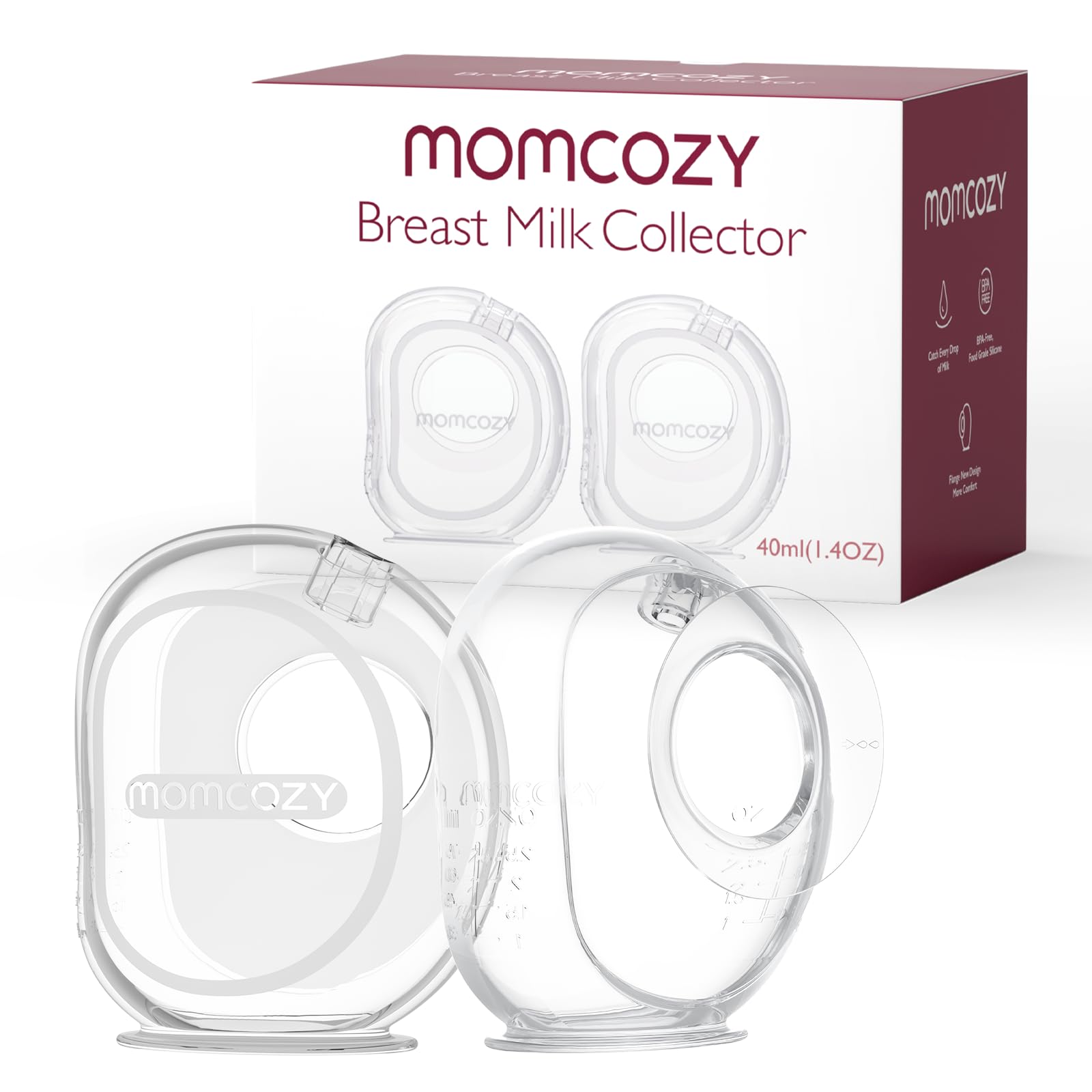 Momcozy Milk Collector for Breastmilk, Pea Breastfeeding Milk Catchers with Flange More Fit & Soft, Silicone Milk Collector Reusable Breast Milk Shells 1.4oz/40ml, 2 Pack