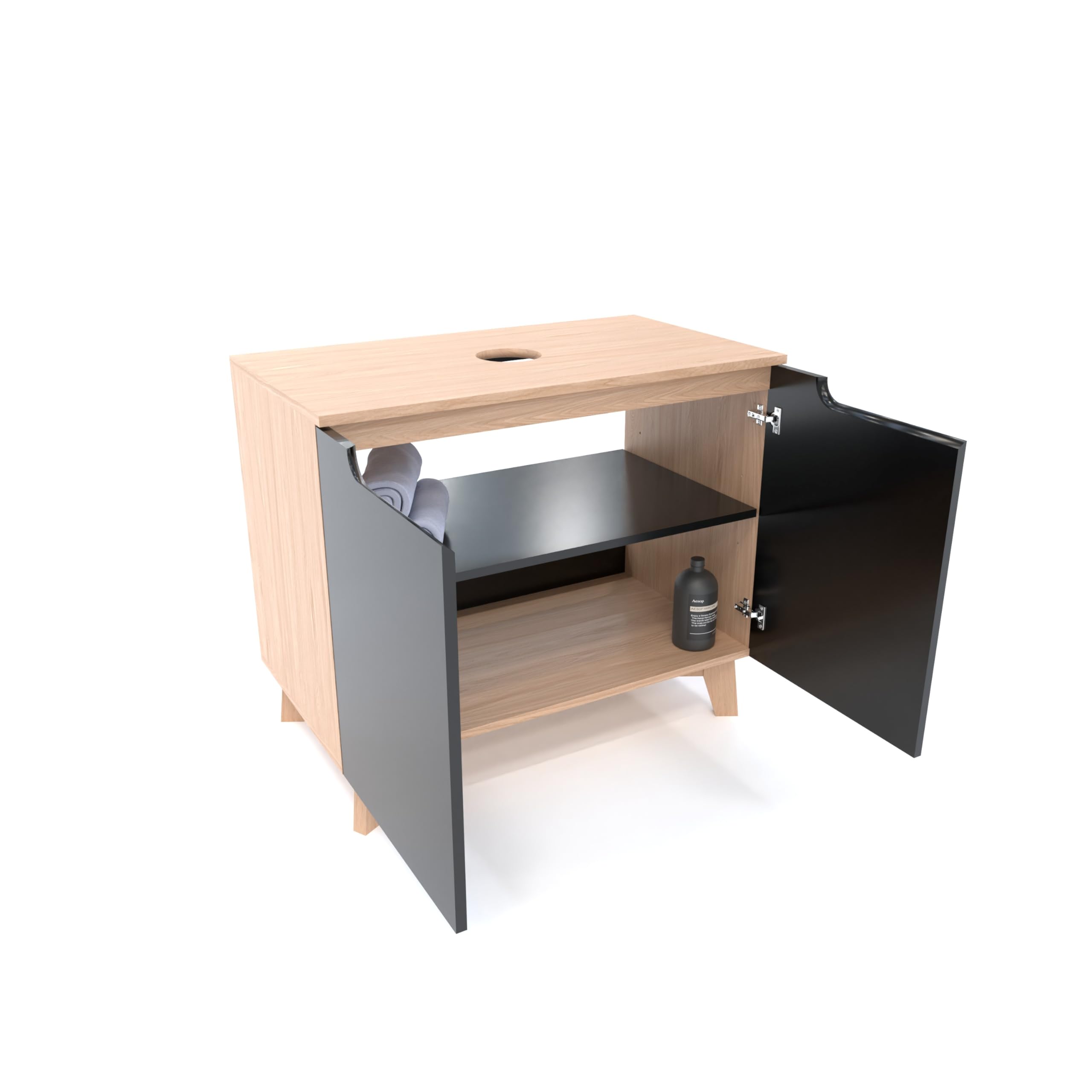 szafka pod umywalkę - szafka łazienkowa z wycięciem na syfon 60 x 45 x 70 cm - szafka pod umywalkę - szafka pod umywalkę - szafka łazienkowa - szafka łazienkowa - szary