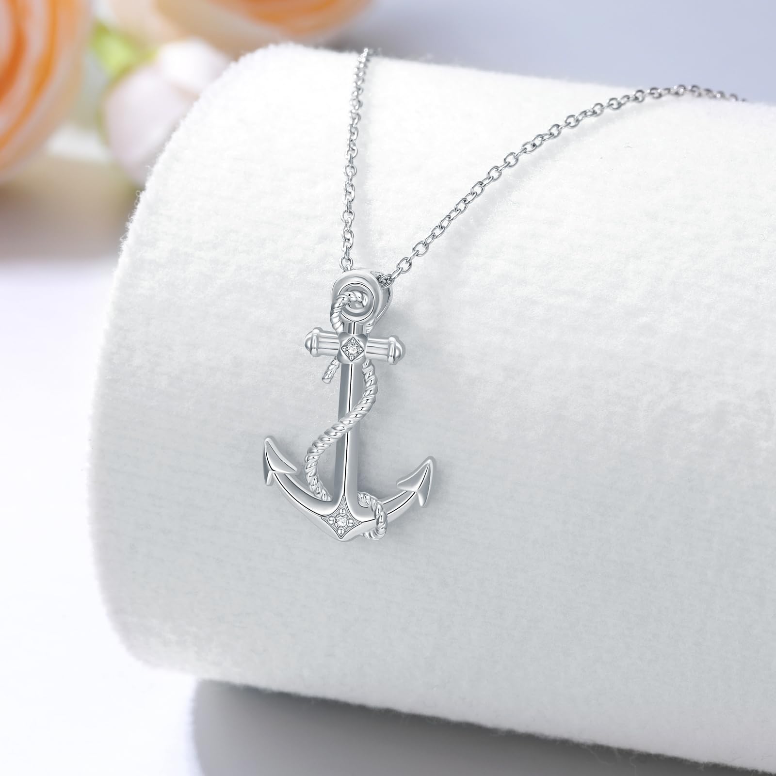 Collana da donna con ancora in argento Sterling 925, con ciondolo a forma di ancora, con diamante, idea regalo per donne, ragazze, mamma, fidanzata