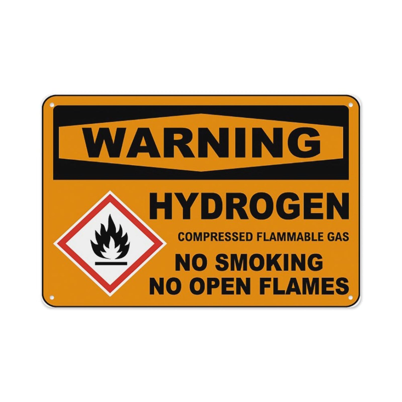 peiyeety Warning Hydrogen Compressed Gas Sign - Osha Format Hydrogen Hazard Signs Aluminum Tin Warning Signs For Home Outdoor Garden 12X16 Inches