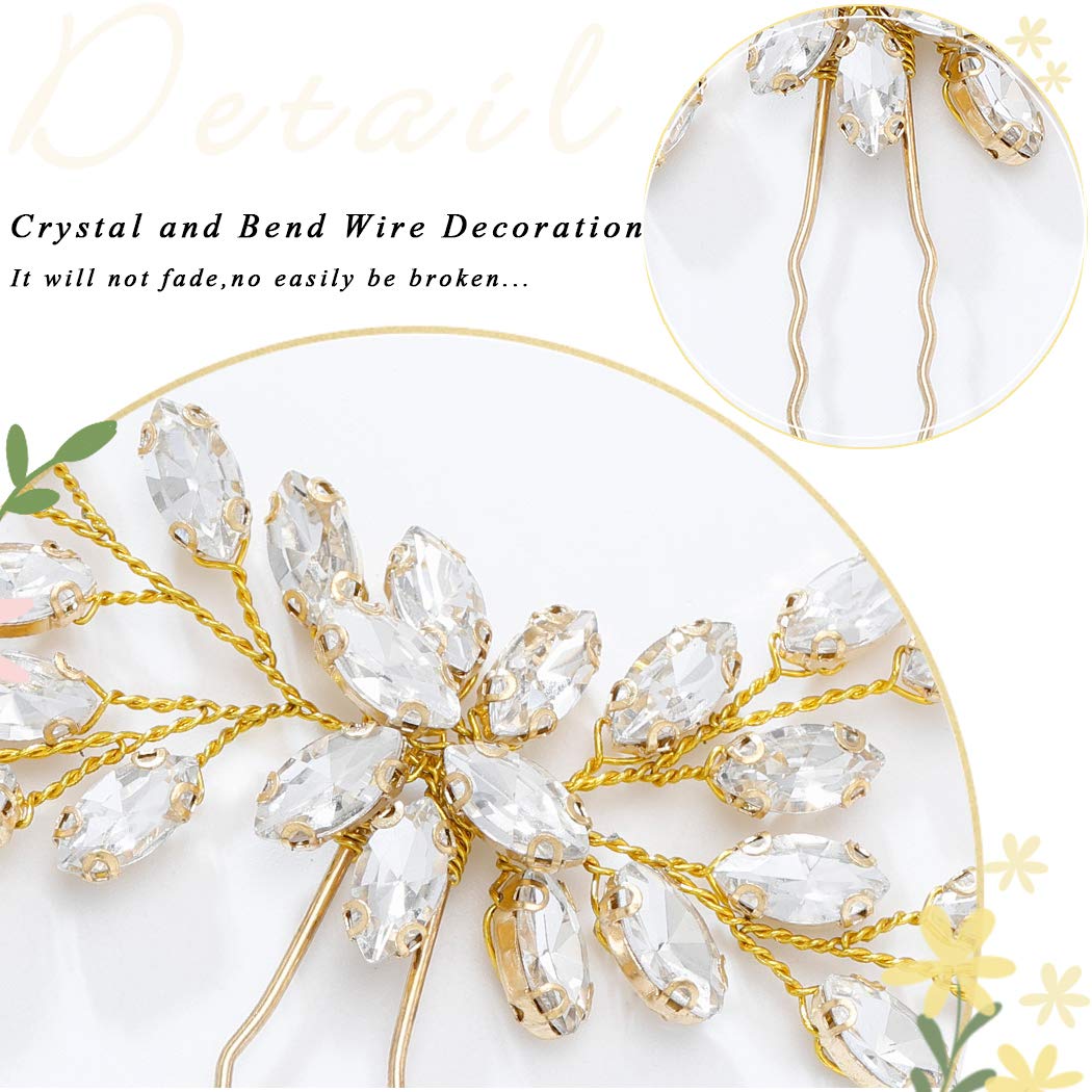 Unicra Bride Wedding Crystal Hair Pins Bridal Hair Pieces Wedding Hair Accessories for Women and Girls (Pack of 1) (Gold) - Image 4